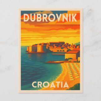 Retro Vintage Travel Dubrovnik Croatia Old Town