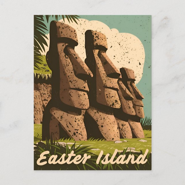 Retro Vintage Travel Easter Island Chile Postcard (Front)