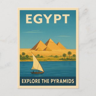 Retro Vintage Travel Egypt Pyramid Nile River