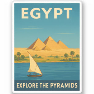 Retro Vintage Travel Egypt Pyramid Nile River Sticker