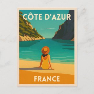Retro Vintage Travel French Riviera Beach Seaside
