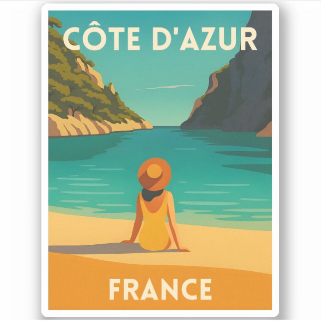 Retro Vintage Travel French Riviera Beach Seaside Sticker (Front)