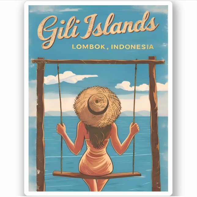 Retro Vintage Travel Gili Islands Lombok Indonesia Sticker (Front)