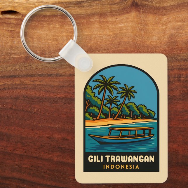 Retro Vintage Travel Gili Trawangan Indonesia Keychain (Front)