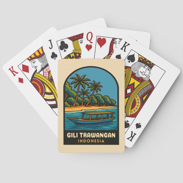 Retro Vintage Travel Gili Trawangan Indonesia Poker Cards (Back)