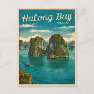 Retro Vintage Travel Ha Long Bay Vietnam Landscape