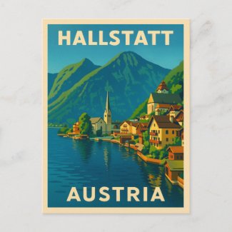 Retro Vintage Travel Hallstatt Austria Scenic