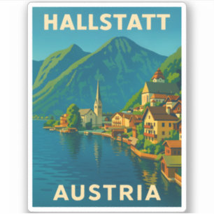Retro Vintage Travel Hallstatt Austria Scenic Sticker