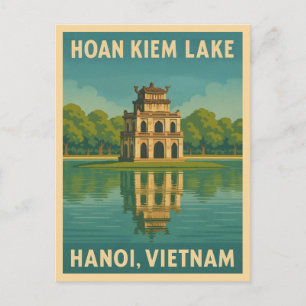 Retro Vintage Travel Hanoi Vietnam Hoan Kiem Lake Postcard