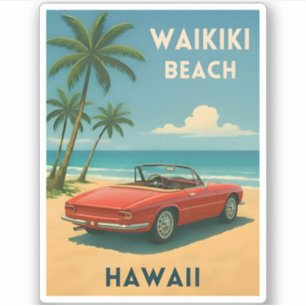 Retro Vintage Travel Hawaii Waikiki Beach Sticker