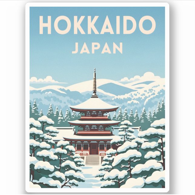 Retro Vintage Travel Hokkaido Japan Winter Scenic Sticker (Front)