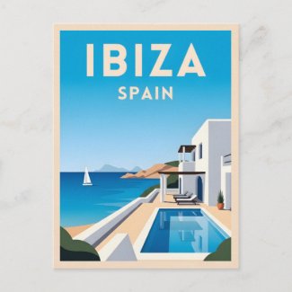 Retro Vintage Travel Ibiza Spain Seaside Landscape