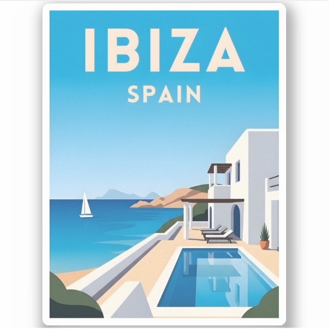 Retro Vintage Travel Ibiza Spain Seaside Landscape Sticker (Front)