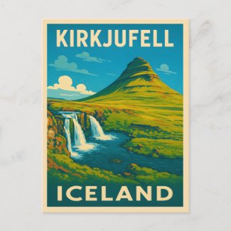 Retro Vintage Travel Iceland Kirkjufell Mountain