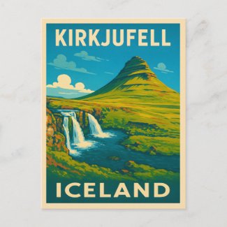 Retro Vintage Travel Iceland Kirkjufell Mountain