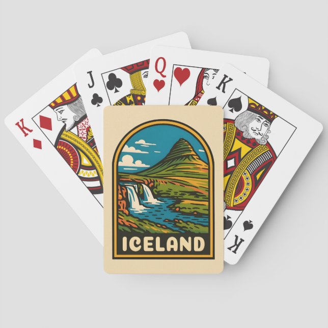 Retro Vintage Travel Iceland Nature Landscape Poker Cards (Back)