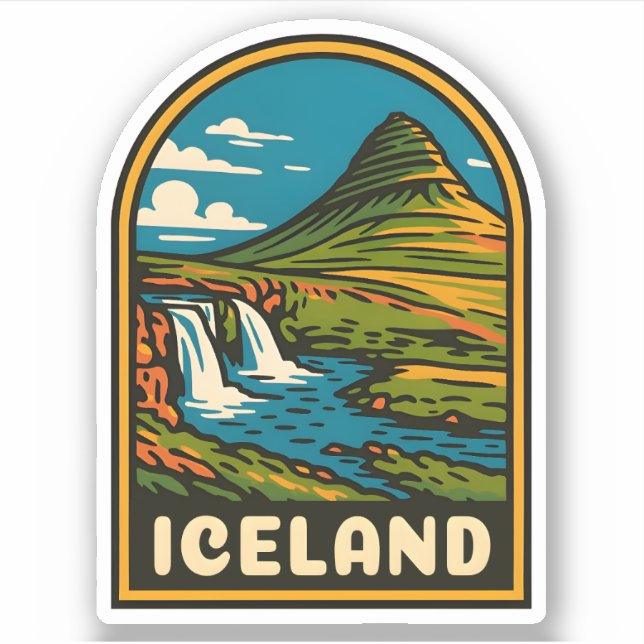 Retro Vintage Travel Iceland Nature Landscape Sticker (Front)