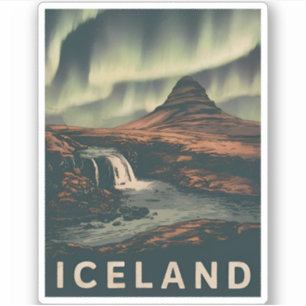 Retro Vintage Travel Iceland Northern Lights Sticker