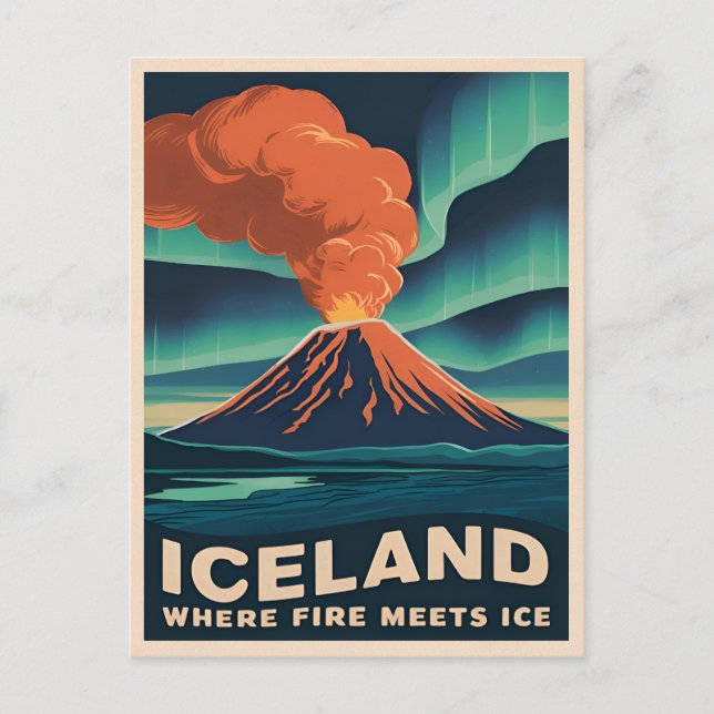 Retro Vintage Travel Iceland Volcano Landscape Postcard (Front)
