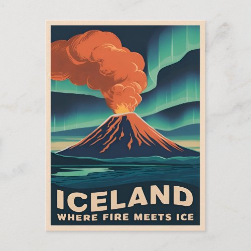 Retro Vintage Travel Iceland Volcano Landscape Postcard