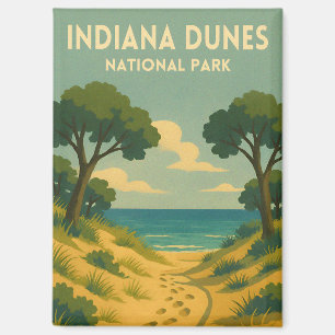 Retro Vintage Travel Indiana Dunes National Park Magnet