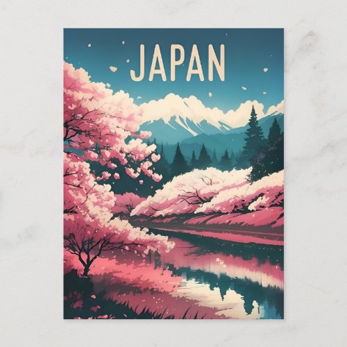 Retro Vintage Travel Japan Sakura Cherry Blossom Postcard