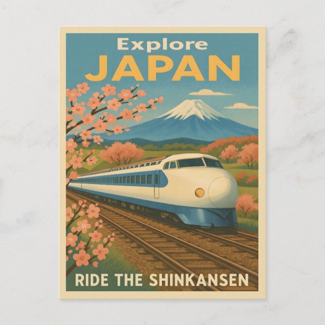 Retro Vintage Travel Japan Shinkansen Bullet Train Postcard (Front)