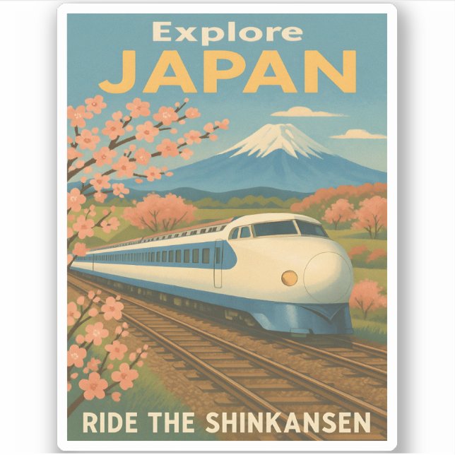 Retro Vintage Travel Japan Shinkansen Bullet Train Sticker (Front)