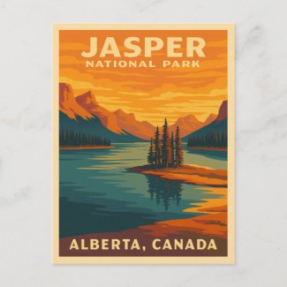 Retro Vintage Travel Jasper National Park Scenic