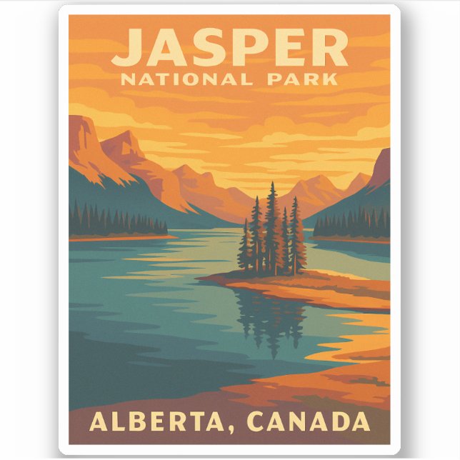 Retro Vintage Travel Jasper National Park Scenic Sticker (Front)