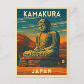 Retro Vintage Travel Kamakura Japan Buddha