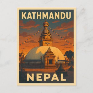 Retro Vintage Travel Kathmandu Nepal Temple Scenic