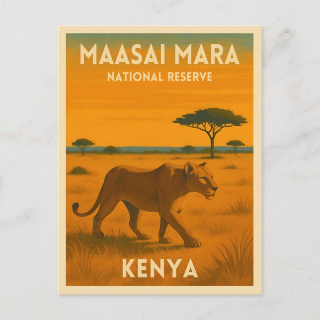Retro Vintage Travel Kenya Africa Nature Wildlife Postcard (Front)