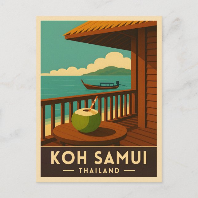 Retro Vintage Travel Koh Samui Island Thailand Postcard (Front)