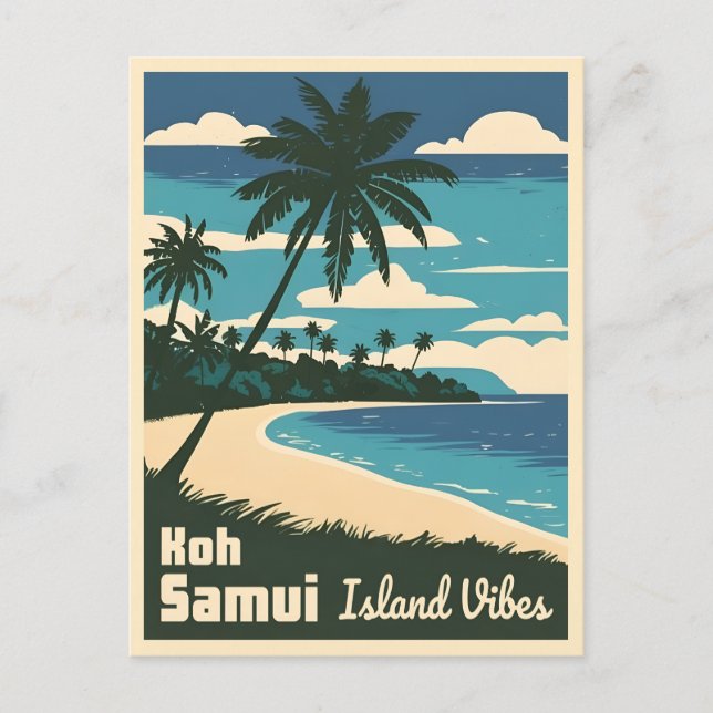 Retro Vintage Travel Koh Samui Thailand Seaside Postcard (Front)