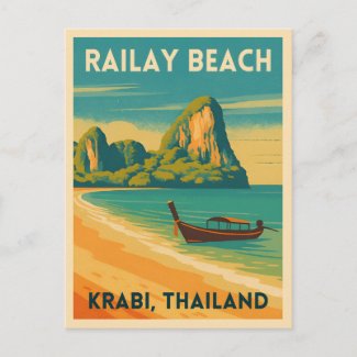 Retro Vintage Travel Krabi Thailand Railay Beach