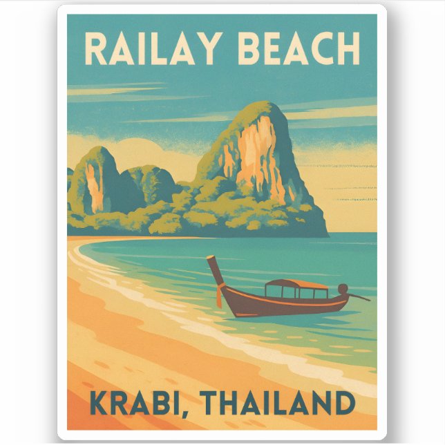 Retro Vintage Travel Krabi Thailand Railay Beach Sticker (Front)