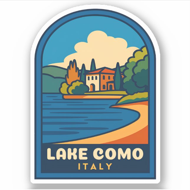 Retro Vintage Travel Lake Como Italy Landscape Sticker (Front)