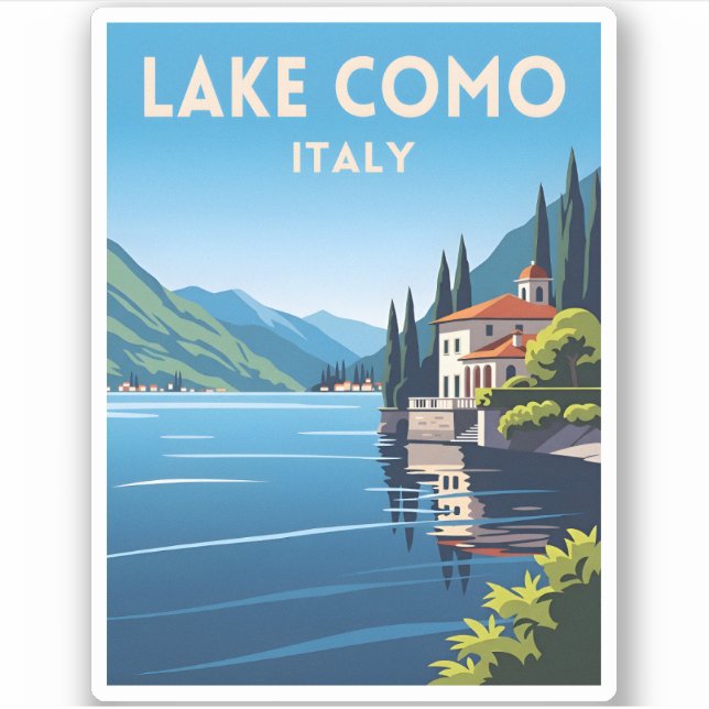 Retro Vintage Travel Lake Como Italy Landscape Sticker (Front)