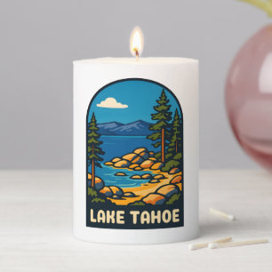 Retro Vintage Travel Lake Tahoe California Scenic Pillar Candle