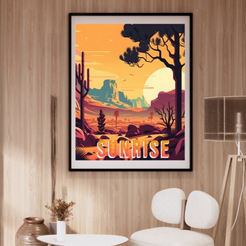 Retro Vintage Travel landscape Sunrise Art Print 