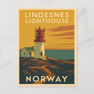 Retro Vintage Travel Lindesnes Lighthouse Norway