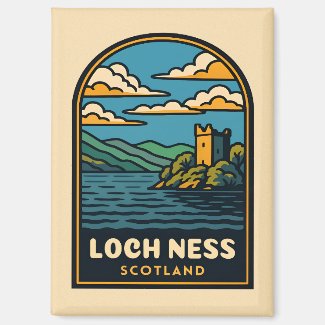 Retro Vintage Travel Loch Ness Scotland Castle