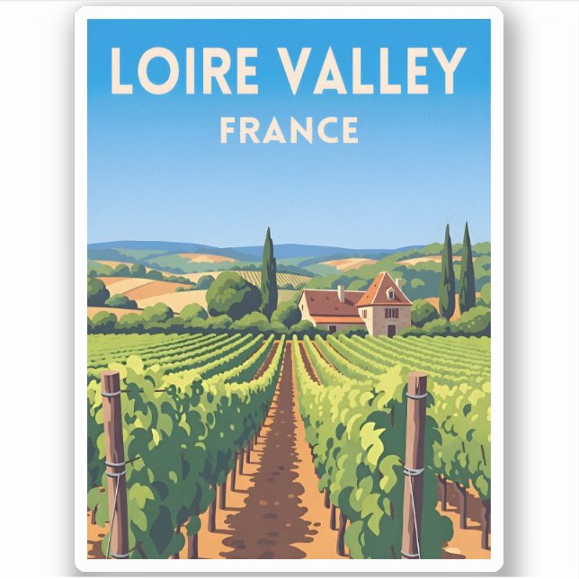 Retro Vintage Travel Loire Valley France Vineyard Sticker (Front)