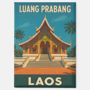 Retro Vintage Travel Luang Prabang Laos Temple Magnet