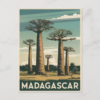 Retro Vintage Travel Madagascar Baobab Tree 