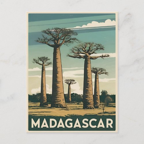 Retro Vintage Travel Madagascar Baobab Tree  Postcard