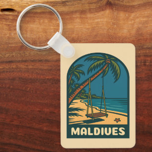 Retro Vintage Travel Maldives Island Beach Scenic Keychain