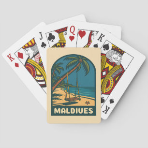 Retro Vintage Travel Maldives Island Beach Scenic Poker Cards