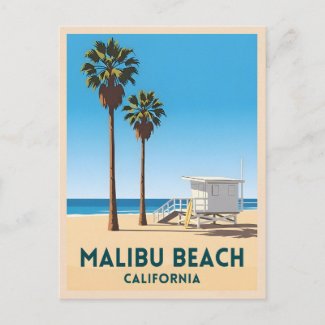 Retro Vintage Travel Malibu Beach California Coast